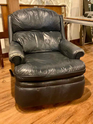 Well-Loved Navy Leather Recliner