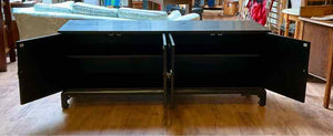 Mid Century Ming Style Black & Brass Credenza