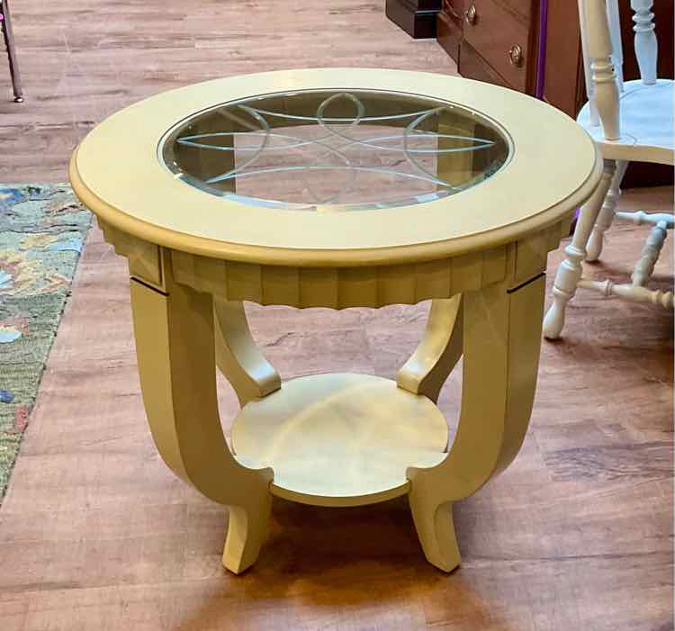 Art Deco Style Glass Inlay Side Table