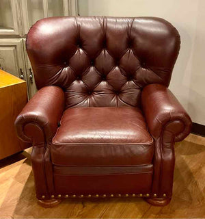 Oxblood Leather Study Chair w/ Reclining Back