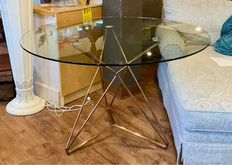 Modern Glass Dining Table w/ Geometric Base