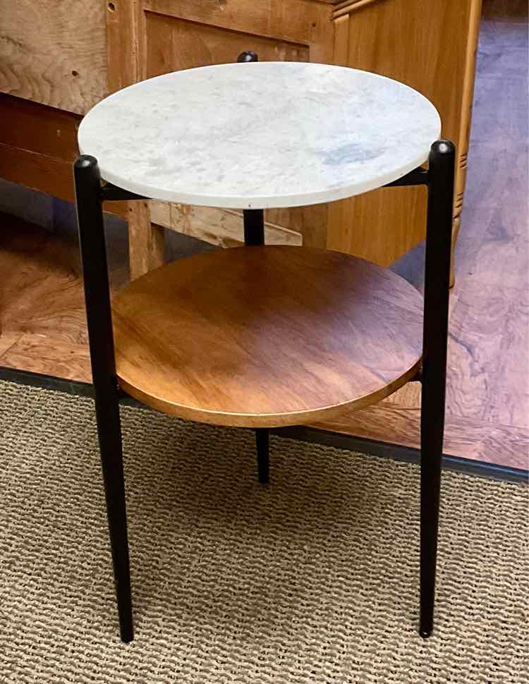 Marble &amp; Wood 2-Tiered Modern Accent Table
