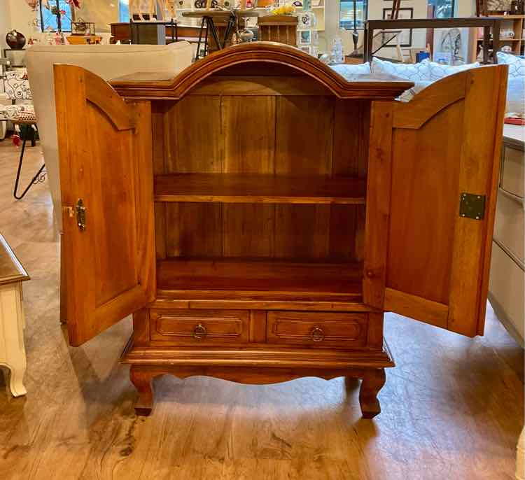 Petite Vintage Solid Teak Dutch Colonial Cabinet w/ Key