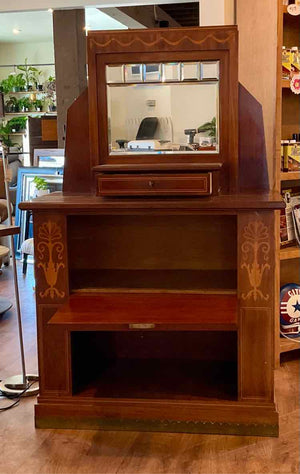 Antique Marquetry Bar Cabinet w/ Mirror & Keys