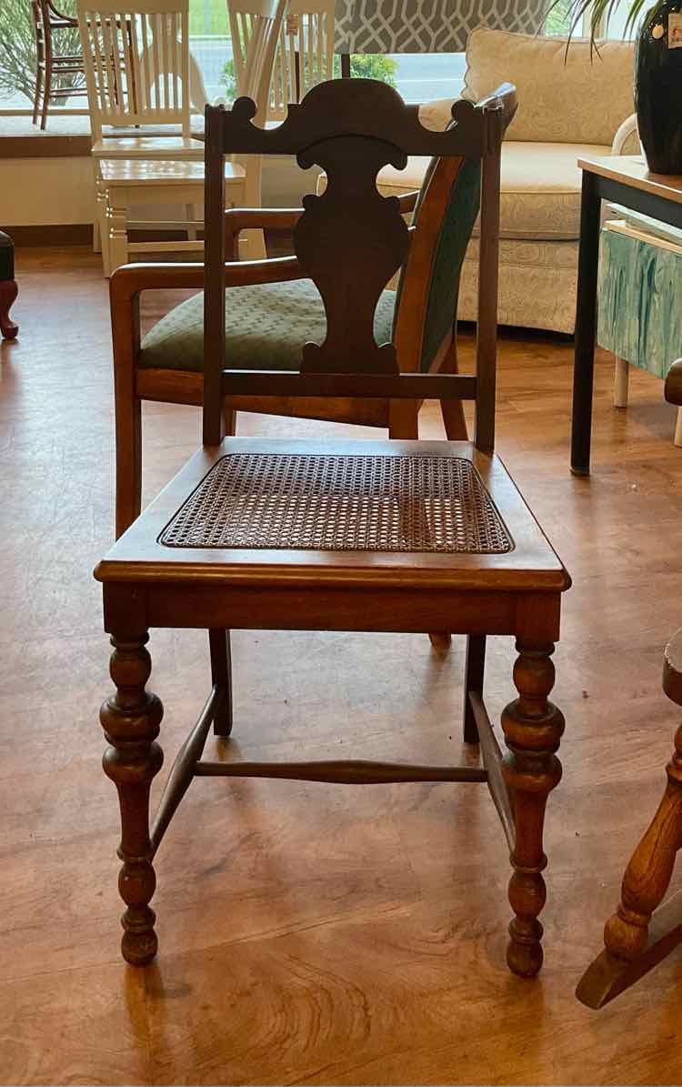 Vintage Walnut &amp; Cane Side Chair