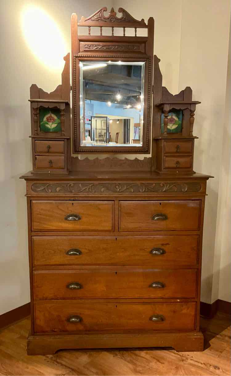 Antique Dressing Table w/ Mirror &amp; Original Tiles