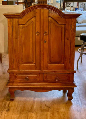 Petite Vintage Solid Teak Dutch Colonial Cabinet w/ Key