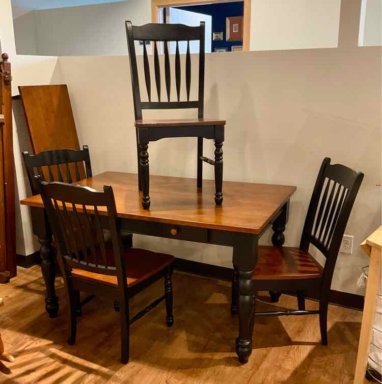 2 Tone Dining Table w/ Drawers 1 Leaf &amp; 4 Chairs