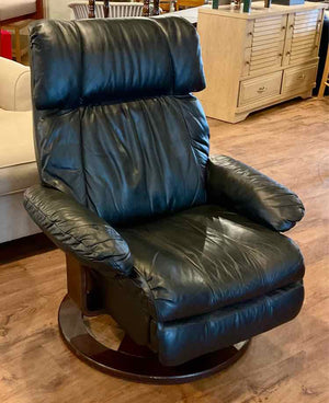 Black Leather Stressless Style Recliner by Barcalounger