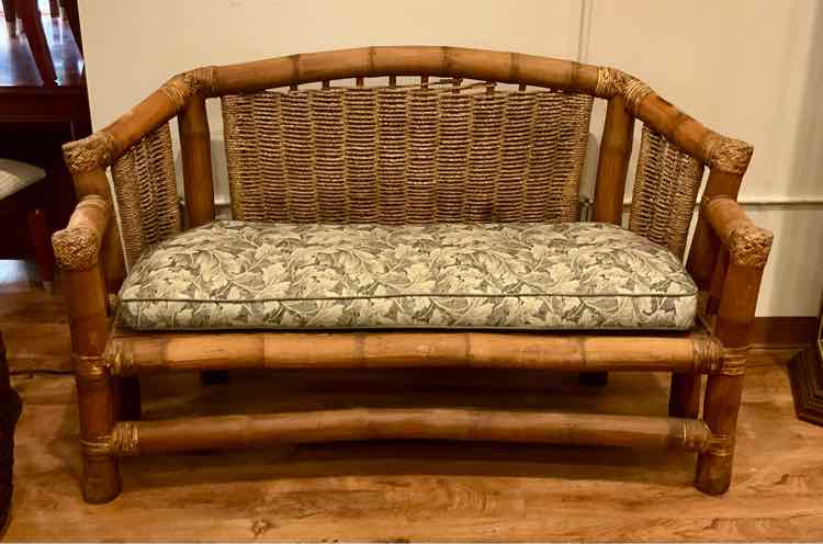 Vintage Mid Century Polynesian Elephant Bamboo Rattan Sofa