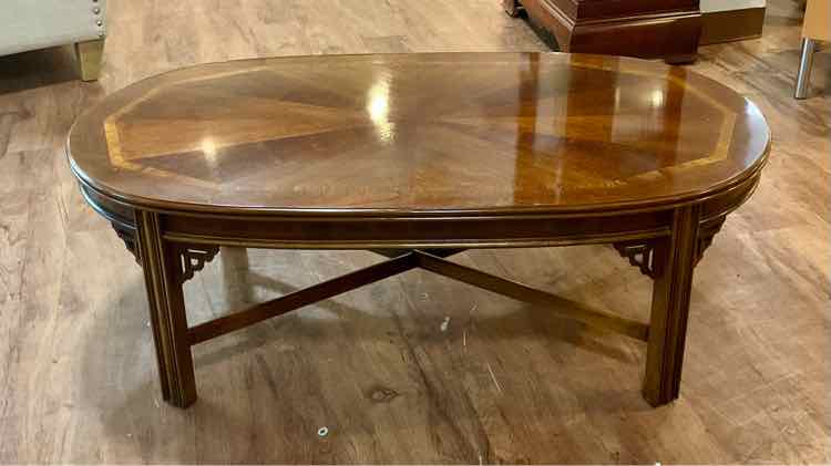 1970's Lane Inlaid Mahogany Chippendale Style Coffee Table