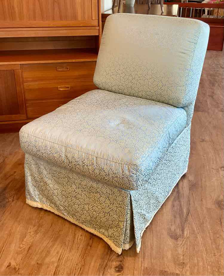 Down Filled Scalamandre Upholstered Classic Slipper Chair w/ Decorative Trim