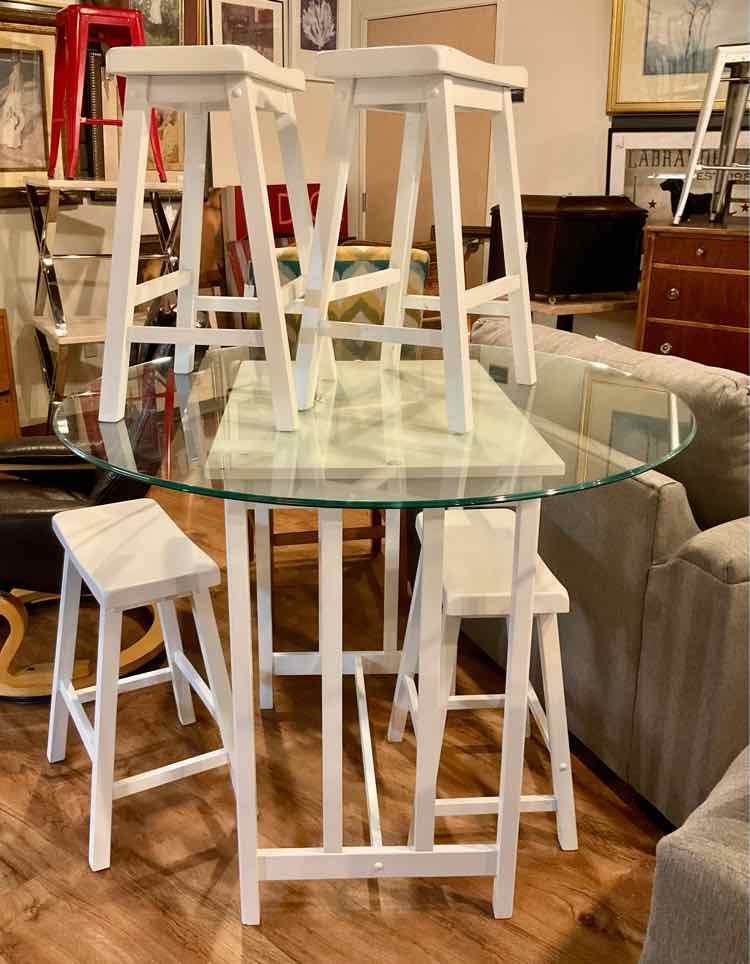 White Glass Top Counter Height Table w/ 4 Stools