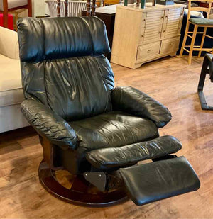 Black Leather Stressless Style Recliner by Barcalounger