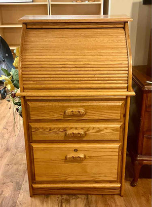 Petite Oak Roll Top Desk w/ Key