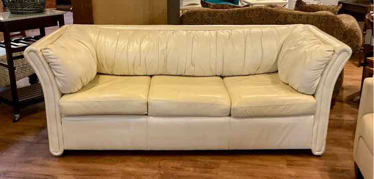 Retro Vanilla Leather 3 Seater Sofa