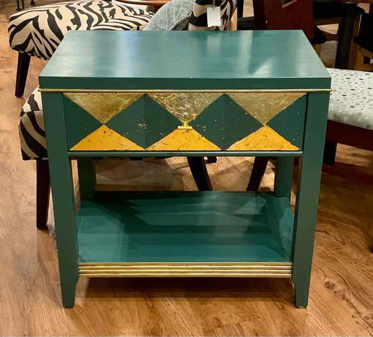Upcycled 1 Drawer 2-Tiered Gold Foil Accent Console Table
