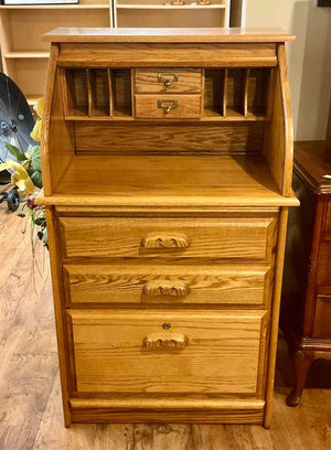 Petite Oak Roll Top Desk w/ Key