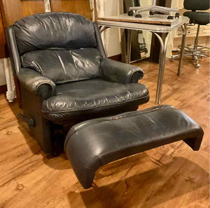 Well-Loved Navy Leather Recliner