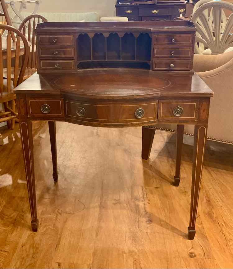 Vintage Georgian Style Mahogany, Satinwood, &amp; Leather Lady&#39;s Desk