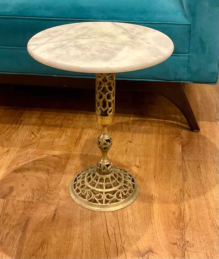 Vintage Hollywood Regency Style Marble Top Accent Table