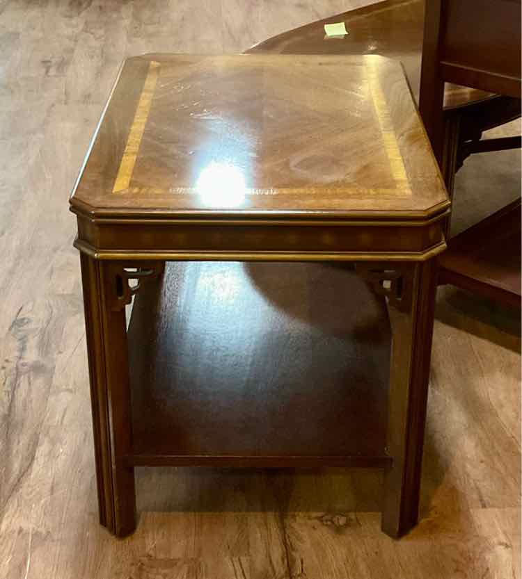 As-Is 1970's Lane Inlaid Mahogany Chippendale Style Side Table