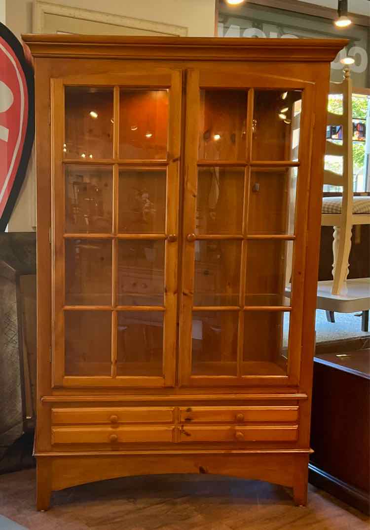 Lighted Pine Farmhouse Hutch
