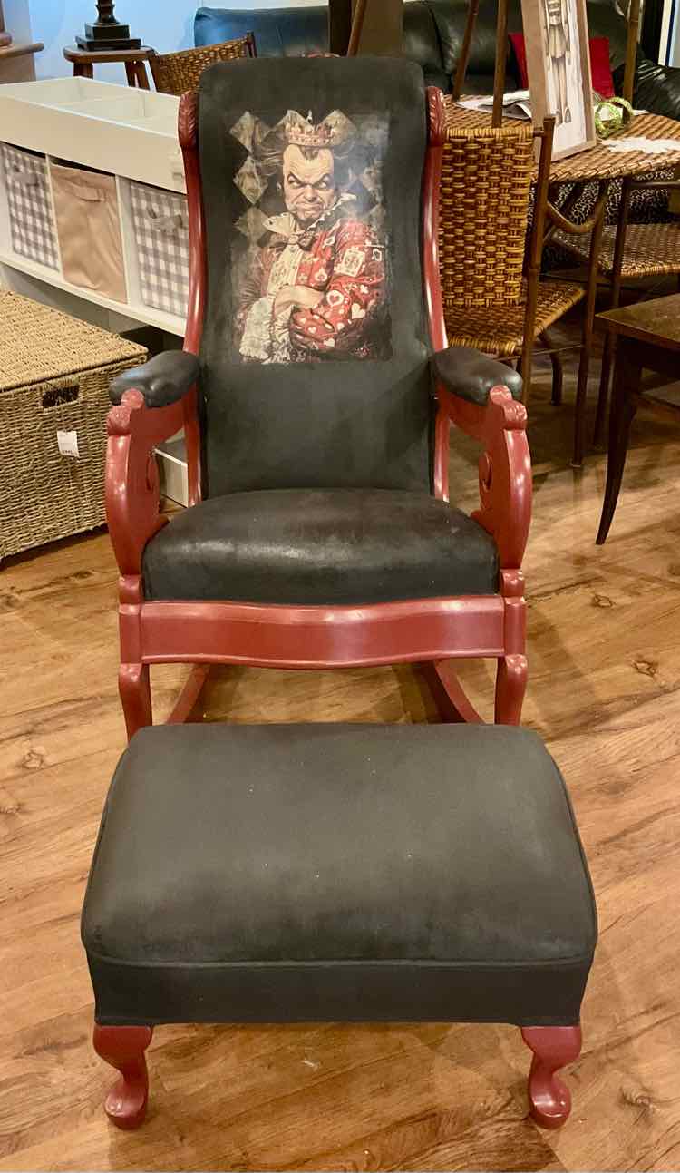 Custom Red King of Hearts Vintage Rocker w/ Foot Stool