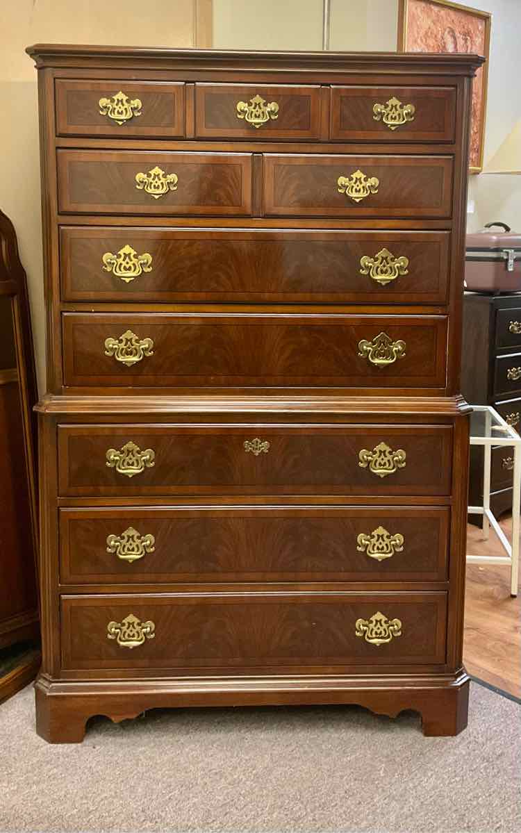 Drexel Chippendale Flame Mahogany Chest On Chest 7 Drawer Dresser