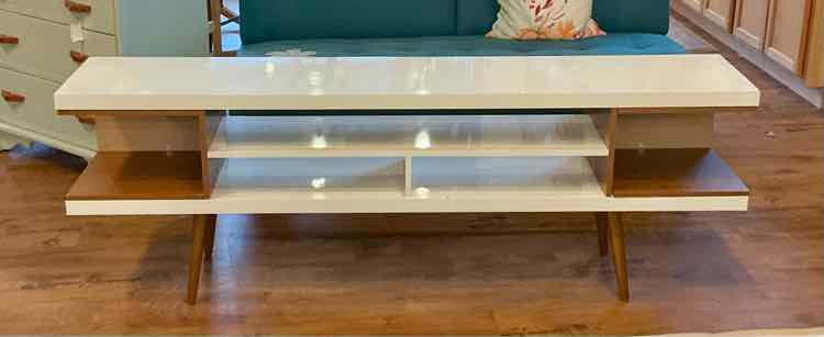 White Glass MCM Style TV Stand ( As-Is )