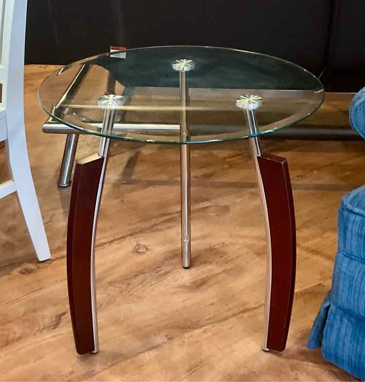 Contemporary Glass Wood Accent Table