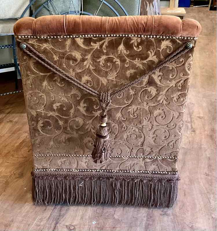 Gingerbread Velvet Fringed Button Tufted Club Chair