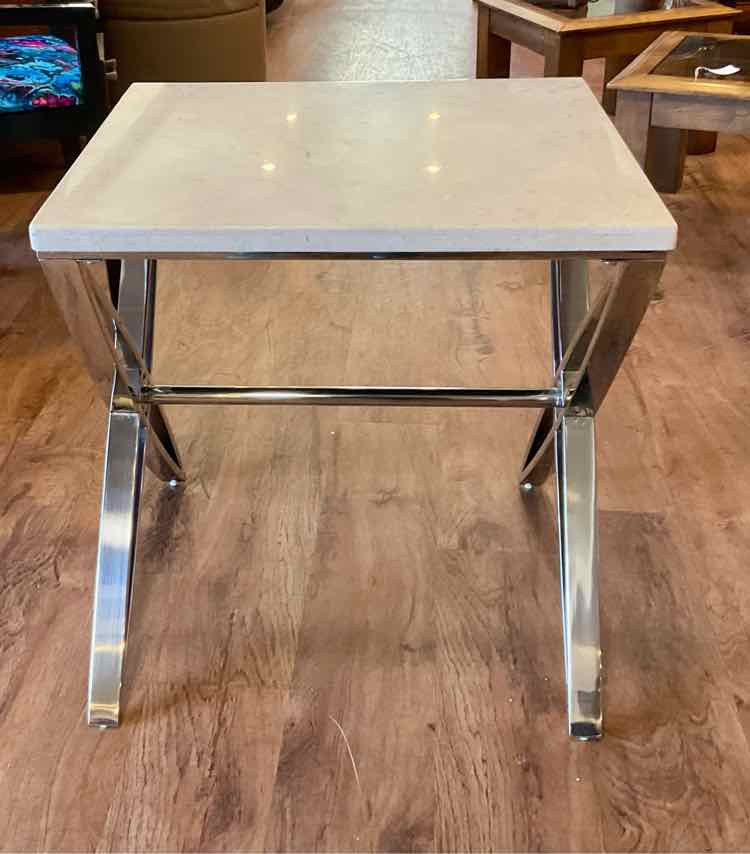 Modern Faux Granite &amp; Chrome Side Table