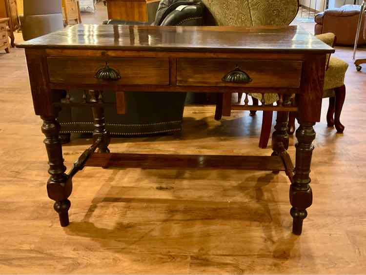 Vintage Carved Hardwood 2 Drawer Elizabethan Style Desk