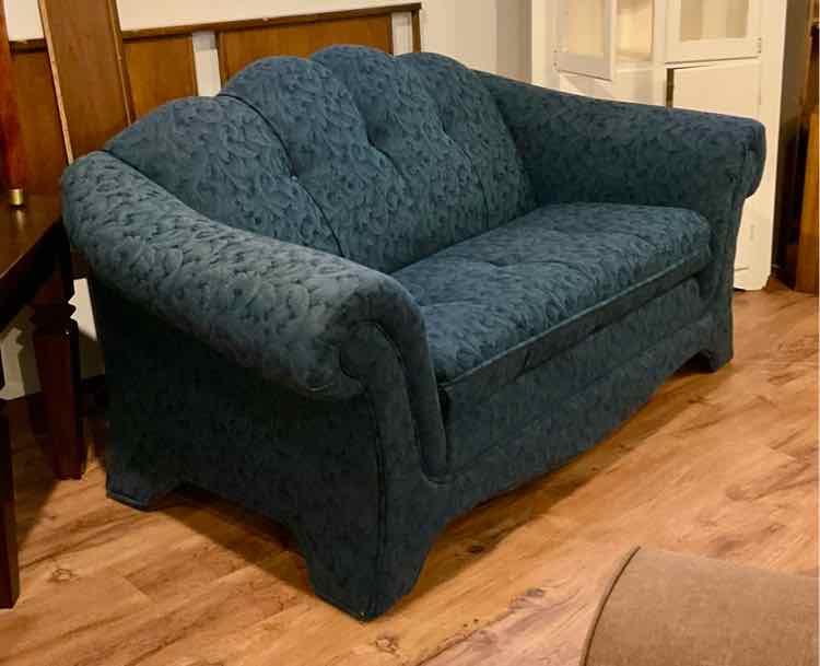 Indigo Button Tufted Flare Arm Loveseat