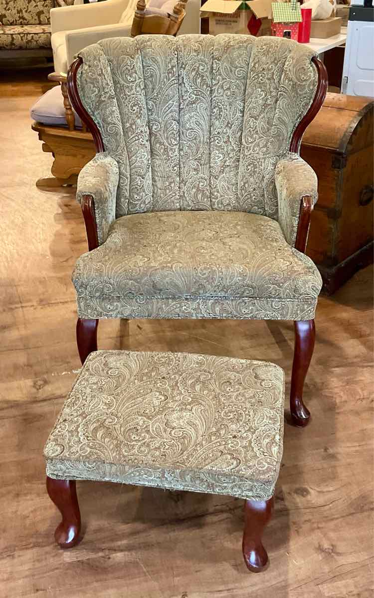 Paisley Shell Back Chair w/ Foot Stool