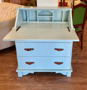 Vintage Upcyled Swedish Blue Secretary Desk