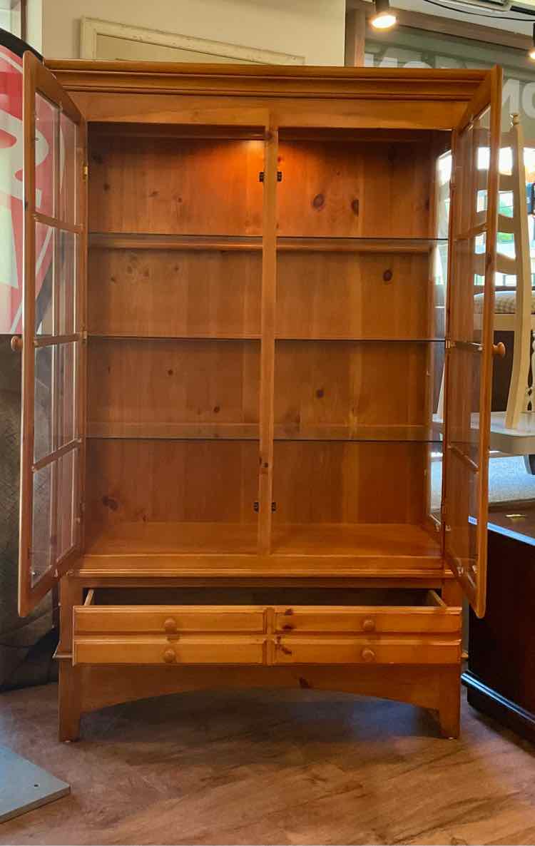 Lighted Pine Farmhouse Hutch