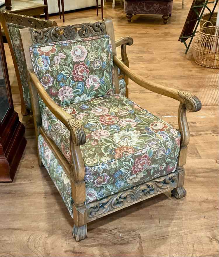 19th Century Tiger Oak Renaissance Revival Arm Chair