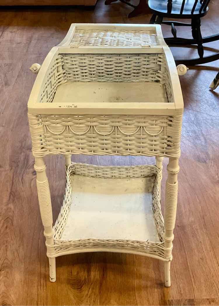 Vintage Wicker Lift-Top Sewing Storage Table