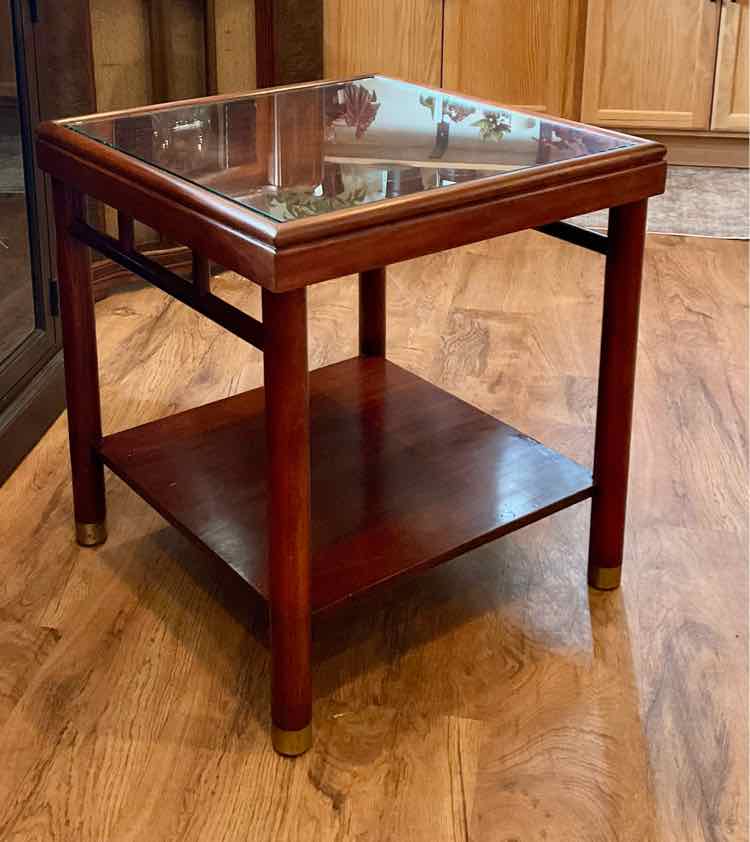 Redwood w/ Glass Inlay Chinoiserie Side Table