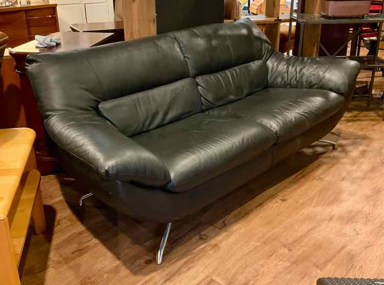 Post Modern Black Italian Leather &amp; Chrome Sofa by Italsofa