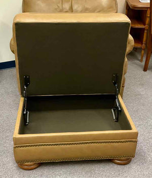 Thomasville Genuine Caramel Leather Club Chair w/ Storage Ottoman