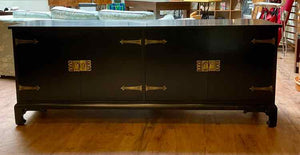 Mid Century Ming Style Black & Brass Credenza