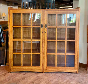 Restoration Hardware Mission Style Oak & Glass Bookcase